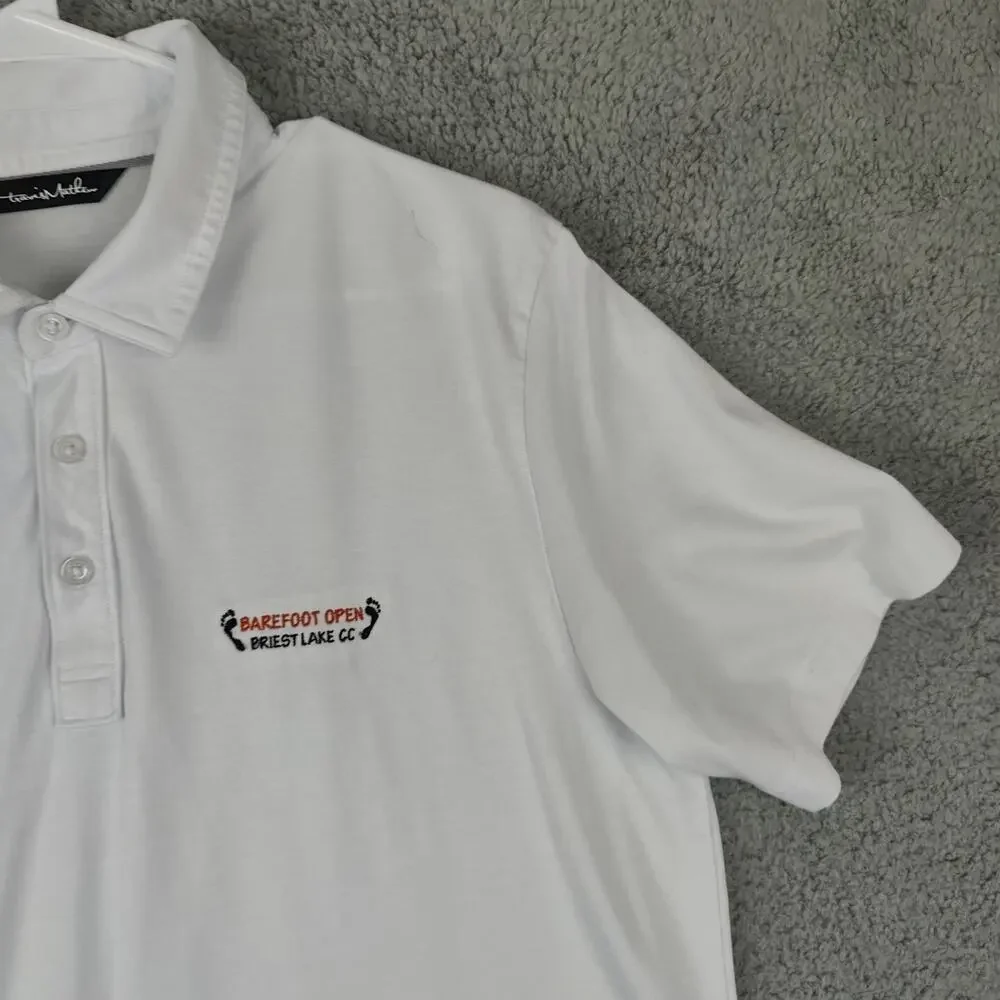 Travis Mathew Polo Shirt Mens Large White Lightweight Stretch Golf barefoot Open